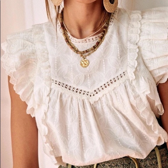 Sezane | Tops | Sezane Clarysse White Cotton Embroidered